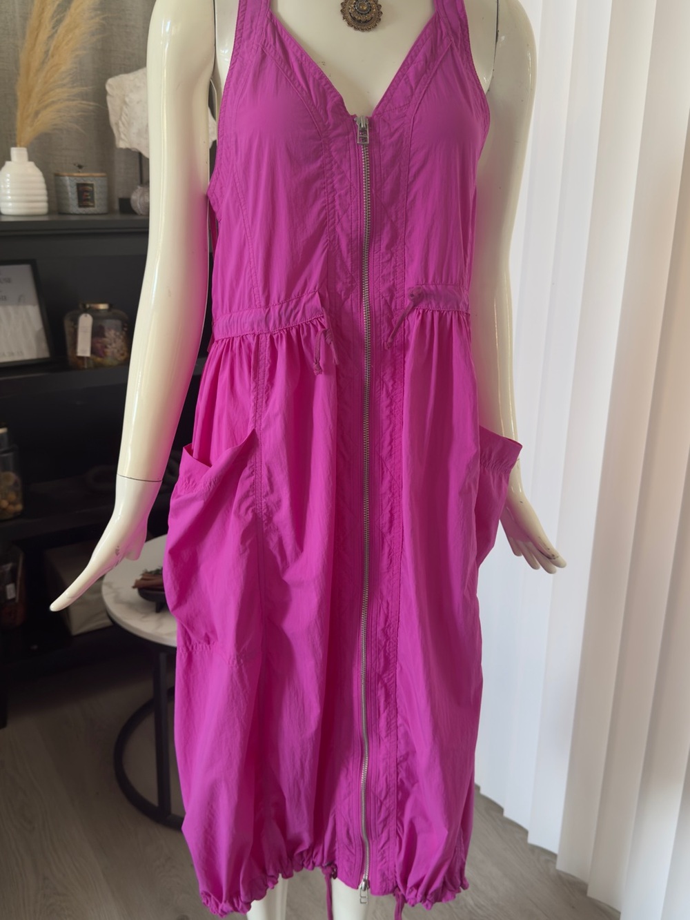 Anthropologie Bright Fuchsia Zip-Front Midi Dress